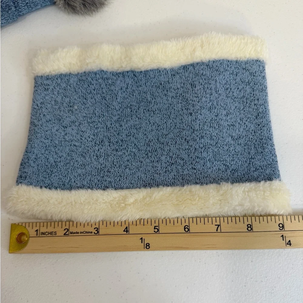Kids Blue Knit Hat, Neck Warmer, Gloves Set Fleece Lined